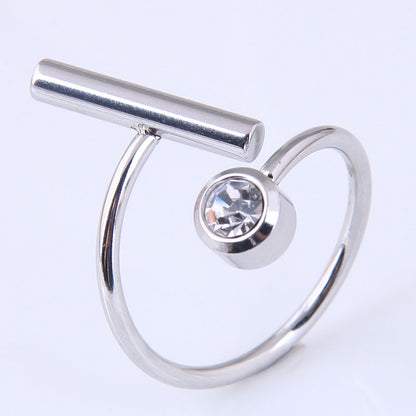 Korean Fashion Hip-hop Simple Stainless Steel Diamond Ring