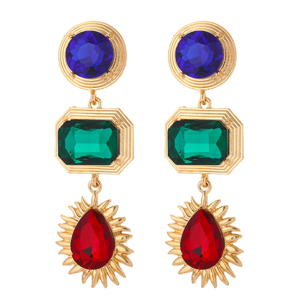 Fashion Retro Exaggerated Geometric Color Diamond Earrings