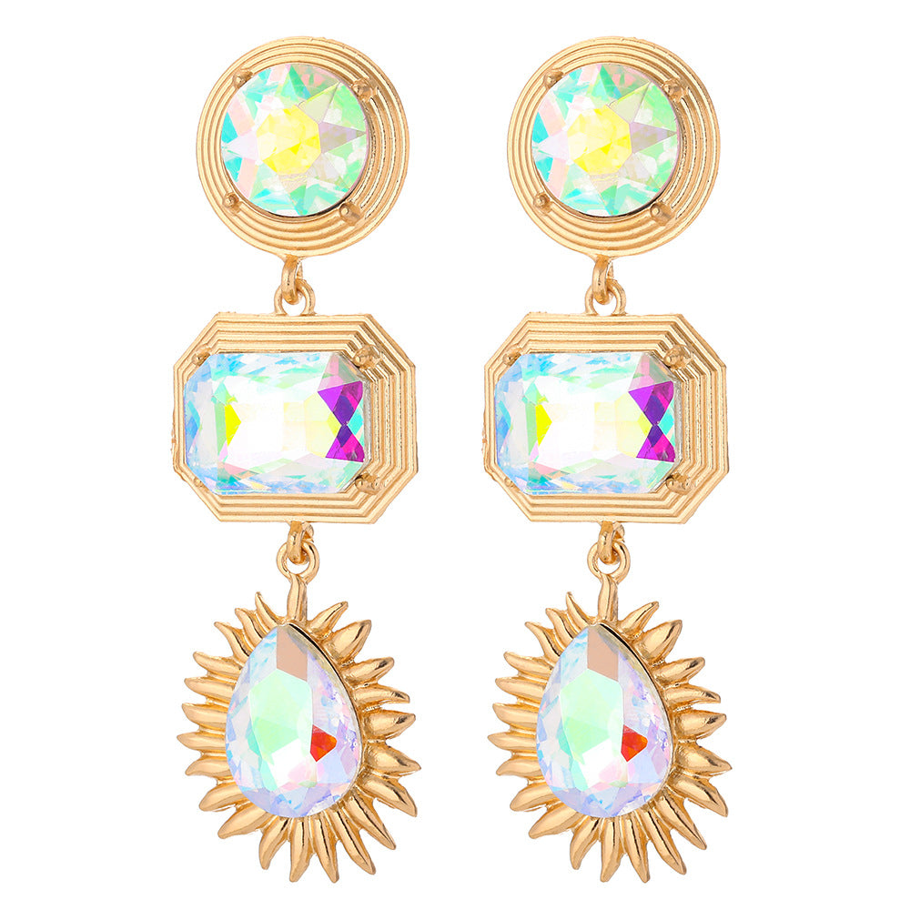 Fashion Retro Exaggerated Geometric Color Diamond Earrings