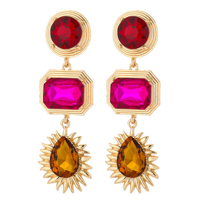 Fashion Retro Exaggerated Geometric Color Diamond Earrings