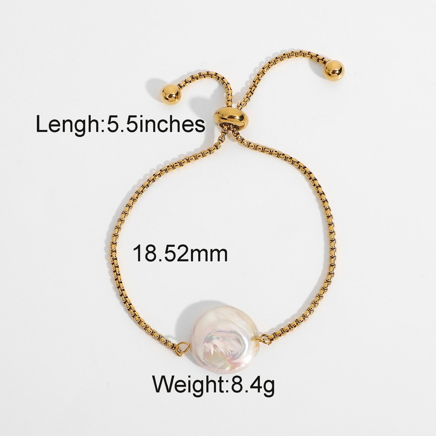 Baroque Pearl Waterproof Adjustable Gold-plated Stainless Steel Bracelet