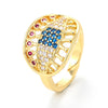 Fashion Colored Micro-inlaid Diamond Oval Eye Hollow Ring