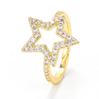 Fashion Micro-inlaid Colored Diamonds Five-pointed Star Ring