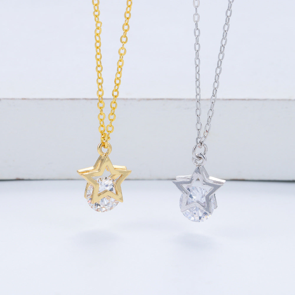 Korean Style Five-pointed Star Clip Zircon Short Pendant Necklace