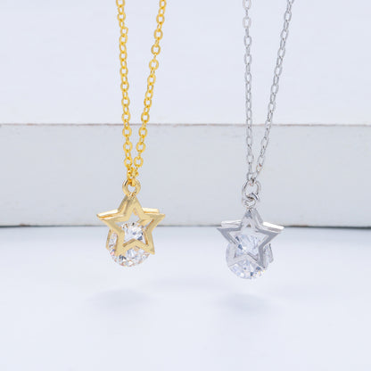 Korean Style Five-pointed Star Clip Zircon Short Pendant Necklace