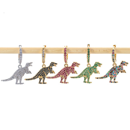 Fashion Green Dinosaur Copper Inlaid Zircon Earrings