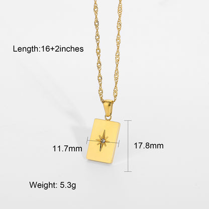 Rectangular Sunlight Pendant 18k Gold Plated Stainless Steel Necklace