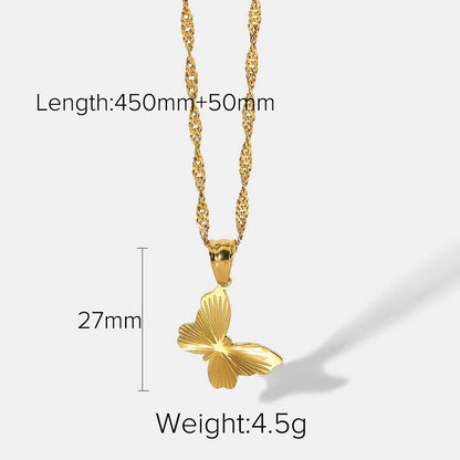 Chic Metal Butterfly Pendant 18k Gold Plated Stainless Steel Necklace