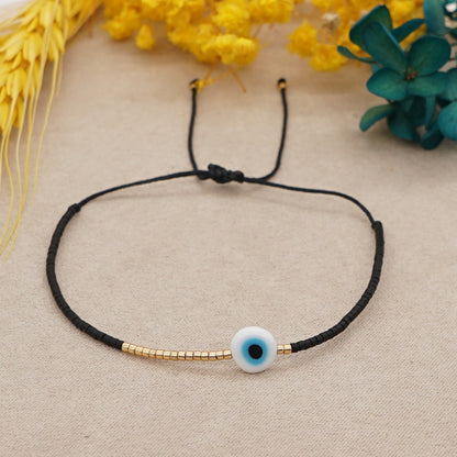 Simple Bohemian Glass Lucky Eyes Beaded Couple Bracelet