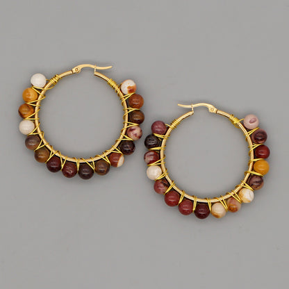 Simple Exaggerated Ethnic Gem Large Hoop Earrings