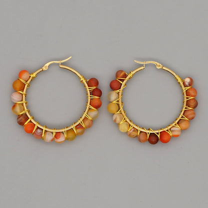 Simple Exaggerated Ethnic Gem Large Hoop Earrings