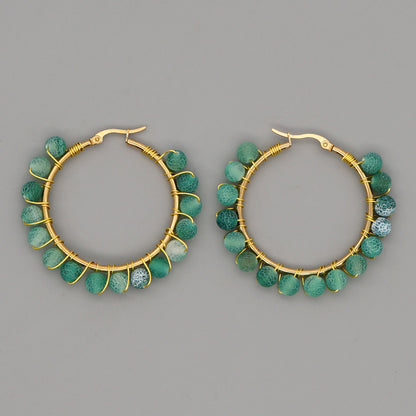 Simple Exaggerated Ethnic Gem Large Hoop Earrings