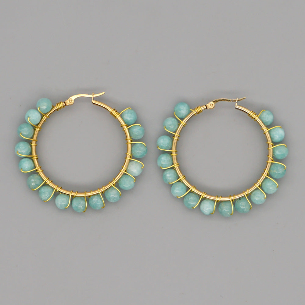 Simple Exaggerated Ethnic Gem Large Hoop Earrings