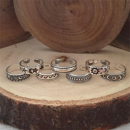 Summer Fashion Open Alloy Foot Ring 7-piece Set