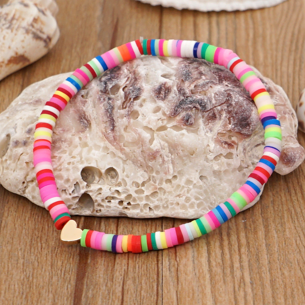 Bohemian Style Color Elastic Rope Heart Bracelet