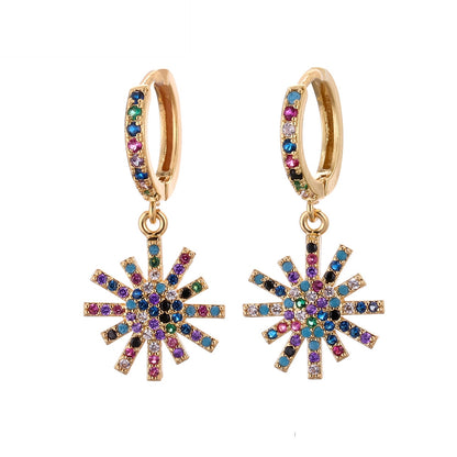 Fashion Asymmetric Color Zircon Copper Earrings