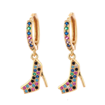 Fashion Asymmetric Color Zircon Copper Earrings