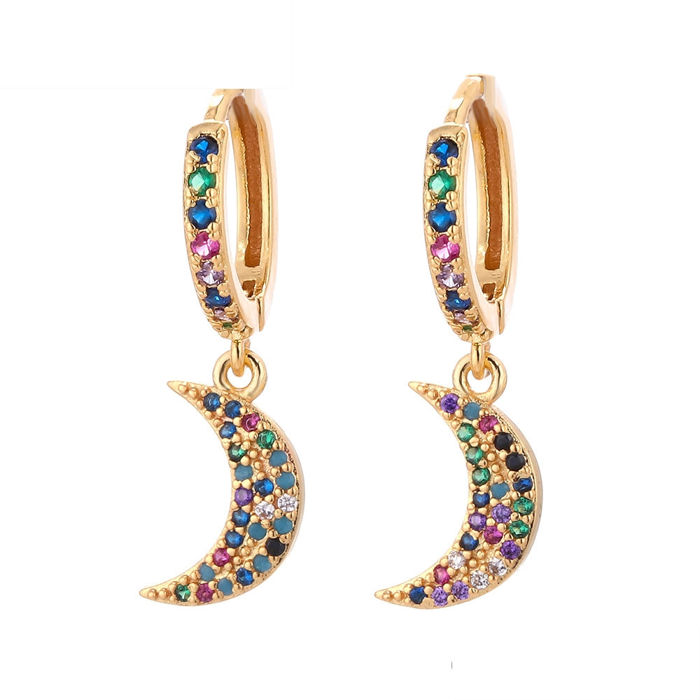 Fashion Asymmetric Color Zircon Copper Earrings