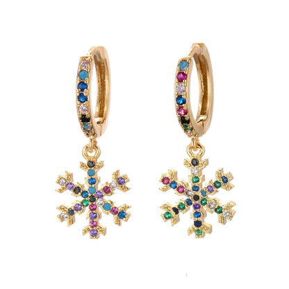 Fashion Asymmetric Color Zircon Copper Earrings