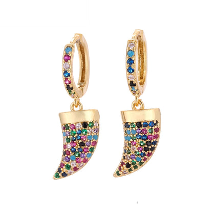 Fashion Asymmetric Color Zircon Copper Earrings