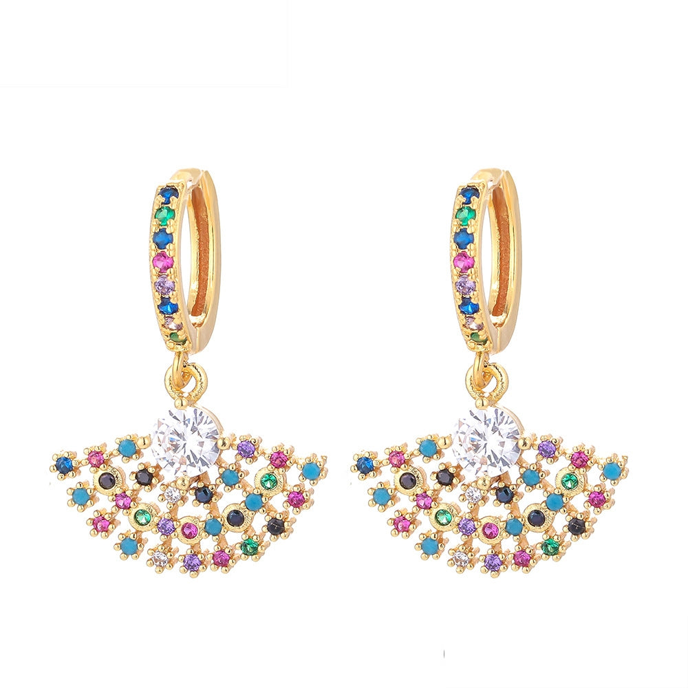 Fashion Asymmetric Color Zircon Copper Earrings