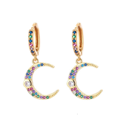 Fashion Asymmetric Color Zircon Copper Earrings