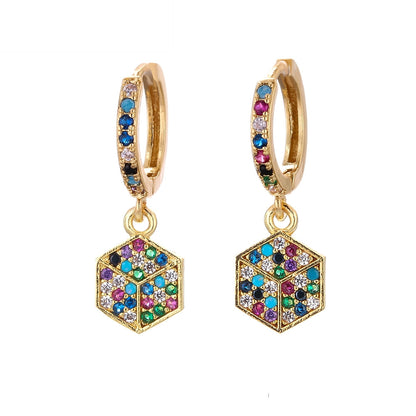 Fashion Asymmetric Color Zircon Copper Earrings