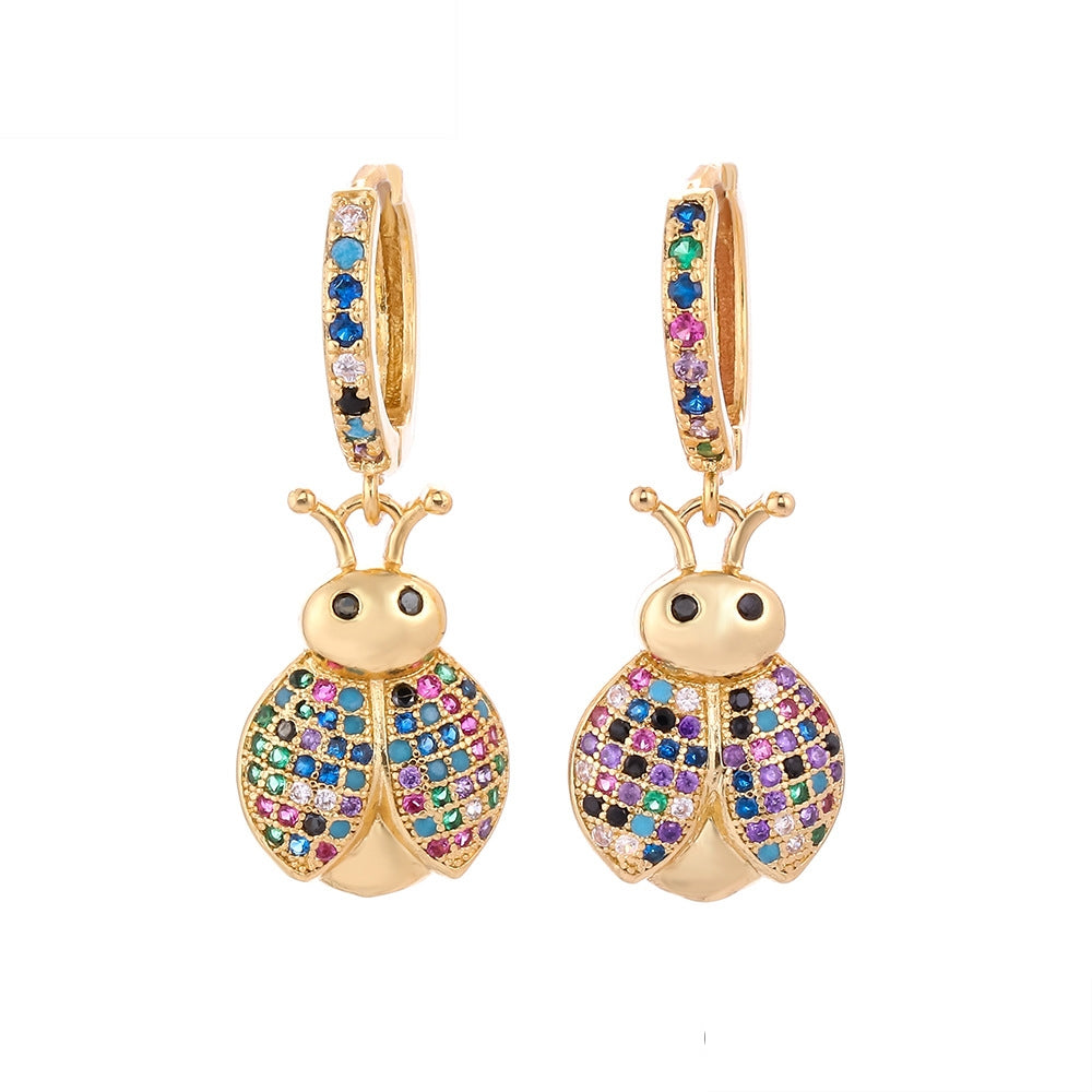 Fashion Asymmetric Color Zircon Copper Earrings