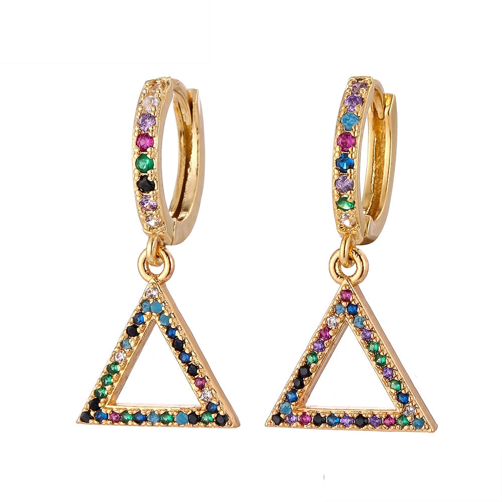 Fashion Asymmetric Color Zircon Copper Earrings