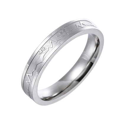 Simple Titanium Steel Electrocardiogram Couple Rings