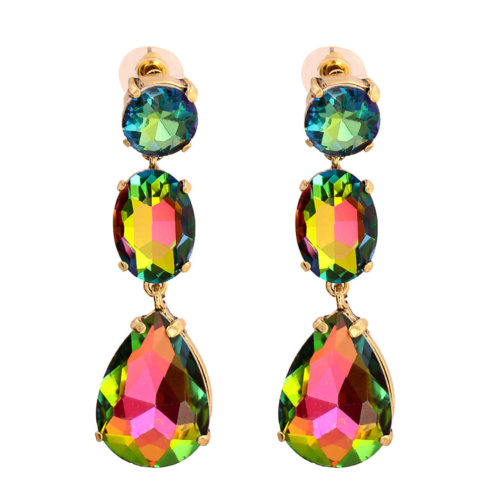 Fashion Drop-shaped Colorful Diamond Earrings