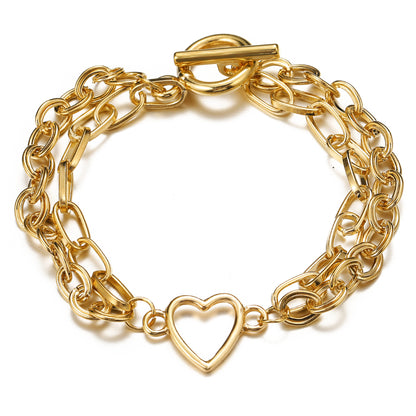 Retro Chain Peach Heart Creative Alloy Double Layer Anklet