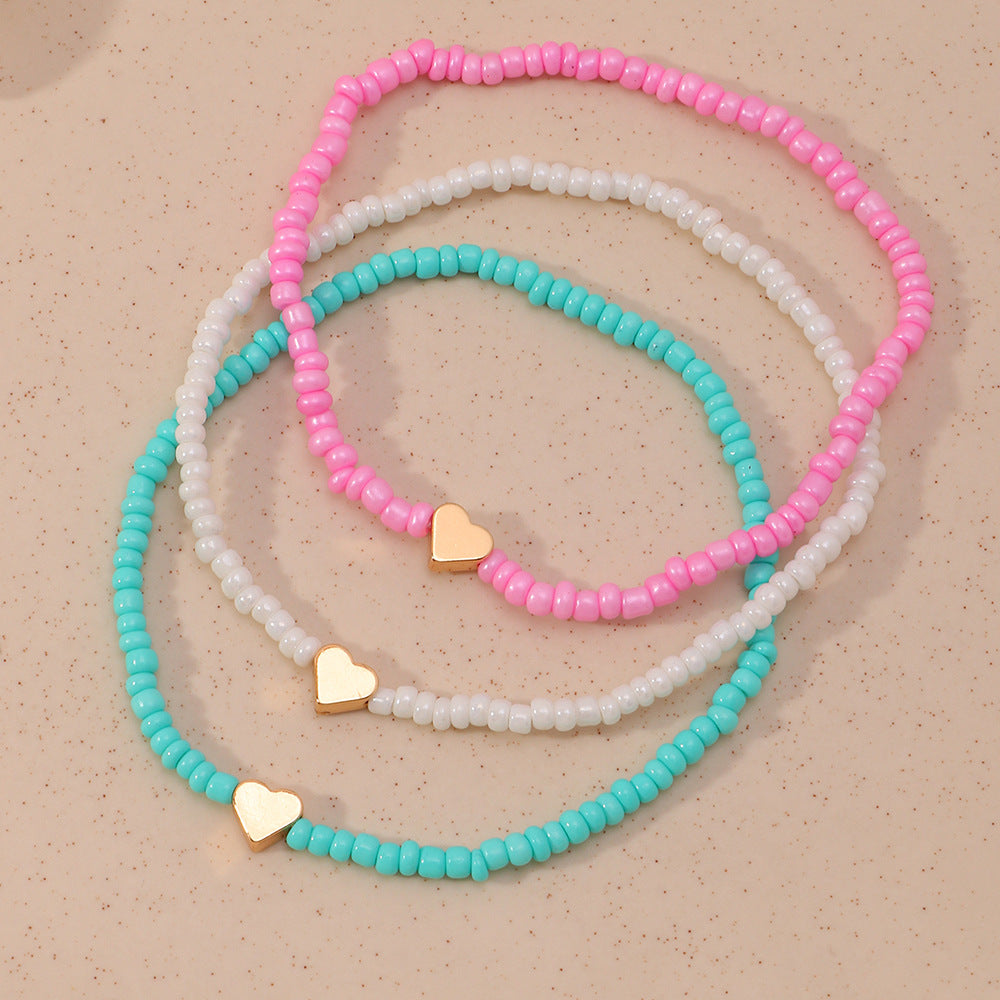 Bohemian Colorful Beads Heart Anklet Set Wholesale