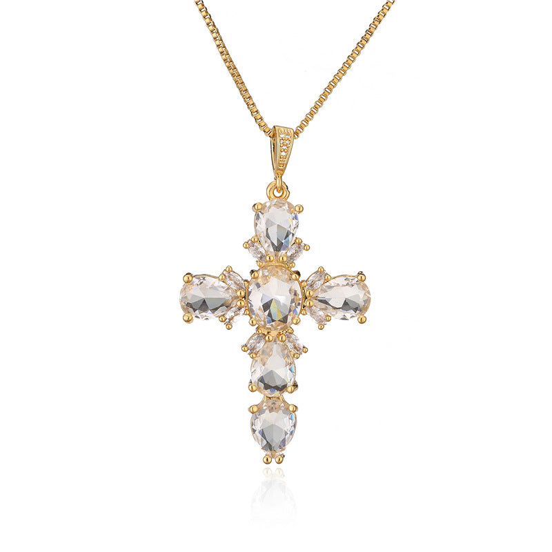 Punk Style Large Cross Pendant Copper Micro-inlaid Zircon Necklace