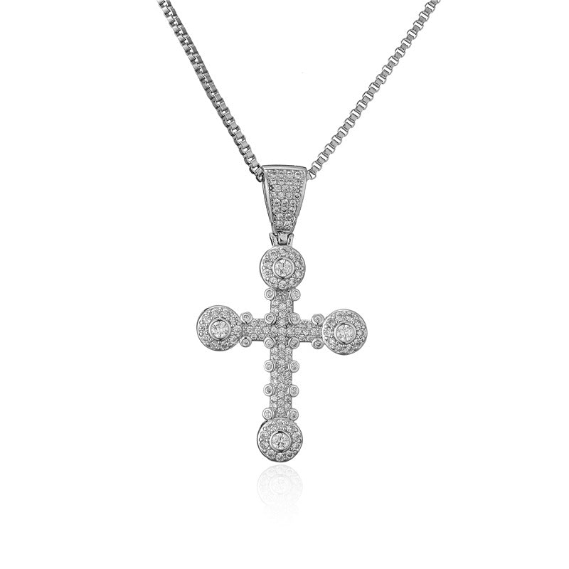 Punk Style Copper Micro-inlaid Zircon Cross Pendant Necklace