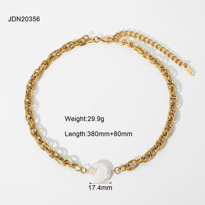 Fashion Gold-plated Stainless Steel Thick Chain Pearl Necklace