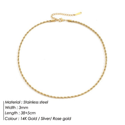 New Fashion Twist Chain 14k Gold Plated Stainless Steel Necklace