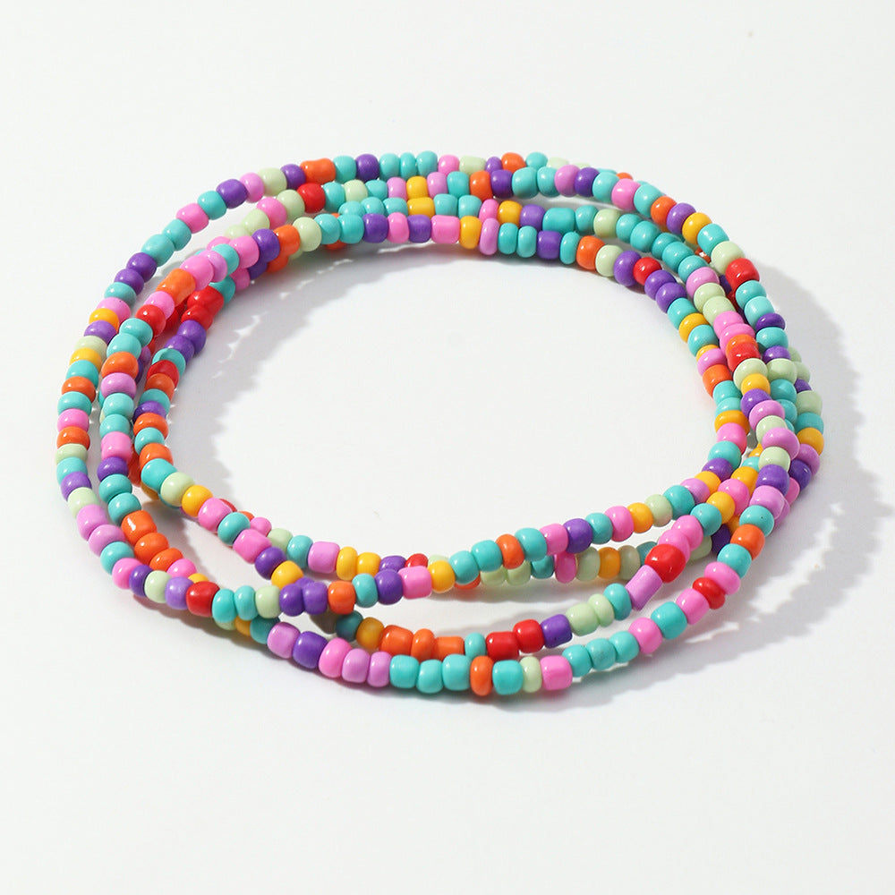 Gooddiy Simple Braided Geometric Hit Color Rice Bead Elastic Anklet Wholesale Jewelry