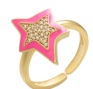 Wholesale Jewelry Drop Oil Five-pointed Star Copper Ring Gooddiy