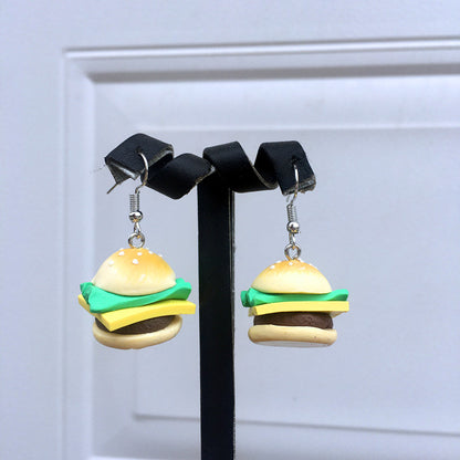 Creative Hand-made Soft Pottery Burger Earrings Cute Funny Ear Clips