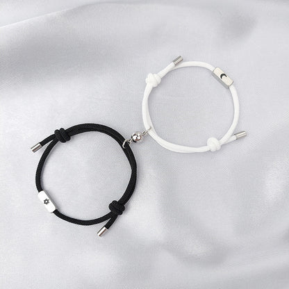 Gooddiy Wholesale Jewelry Simple Stainless Steel Sun And Moon Magnet Couple Bracelets