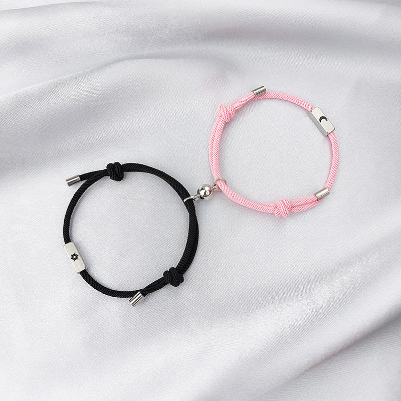 Gooddiy Wholesale Jewelry Simple Stainless Steel Sun And Moon Magnet Couple Bracelets