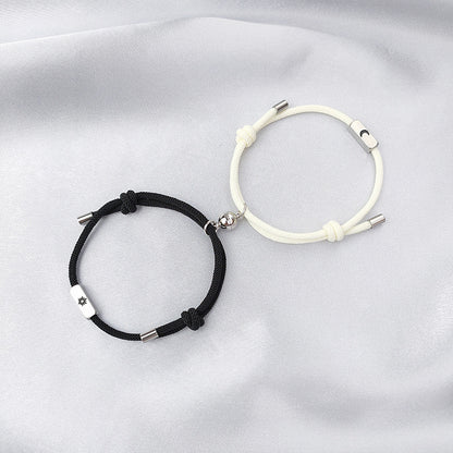 Gooddiy Wholesale Jewelry Simple Stainless Steel Sun And Moon Magnet Couple Bracelets