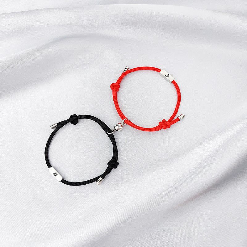 Gooddiy Wholesale Jewelry Simple Stainless Steel Sun And Moon Magnet Couple Bracelets