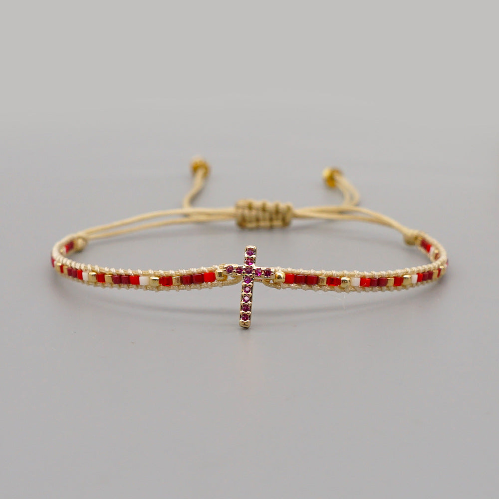 Gooddiy Wholesale Accessories Ethnic Style Diamond Cross Miyuki Beads Woven Bracelet