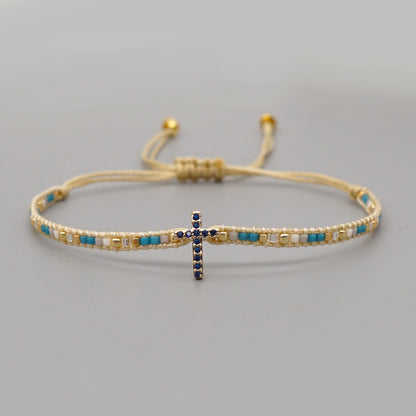 Gooddiy Wholesale Accessories Ethnic Style Diamond Cross Miyuki Beads Woven Bracelet