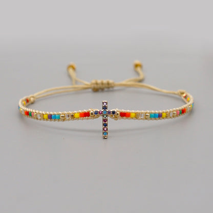 Gooddiy Wholesale Accessories Ethnic Style Diamond Cross Miyuki Beads Woven Bracelet