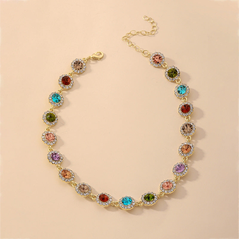 Wholesale Jewelry Colorful Round Inlaid Rhinestone Clavicle Chain Retro Style Necklace Gooddiy