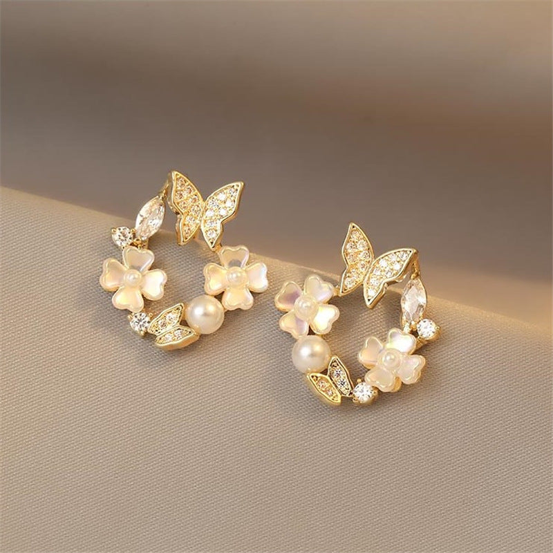 Wolesale Jewelry Pearl Flower Butterfly Korean Style Earrings Gooddiy