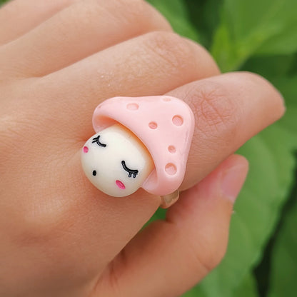 Cute Mushroom Synthetic Resin Women's Rings